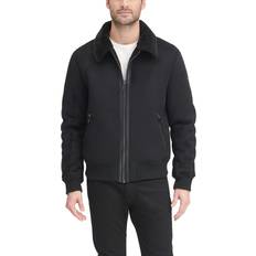 DKNY Men's Shearling Bomber Jacket with Faux Fur Collar - Real