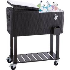 VEVOR Cooler Boxes VEVOR rattan 80qt patio rolling cooler cart portable ice chest cart w/ shelf