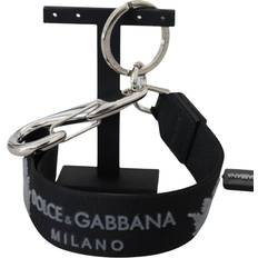 Dolce & Gabbana Black Polyester Logo Silver Tone Brass Keychain - Black