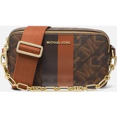 Michael Kors Vesker Michael Kors MK Jet Set Small Empire Signature Logo Stripe Double-Zip Camera Bag Brown/luggage