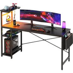 Bestier Small Gaming Desk with Power Outlets,42 L Shaped LED Computer Desk  with Stand Reversible Shelves,Corner Gamer Desk with Headset Hooks USB