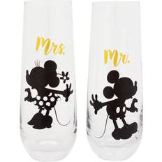 Black Champagne Glasses Silver Buffalo Disney Mickey and Minnie 9-Ounce Stemless Fluted Champagne Glass