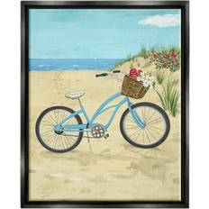 Stupell Industries Blue Bicycle Flower Blossom Basket Beach Sand Painting Jet Wall Decor