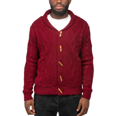 Men - Red Cardigans XRay Waffle Knitted Shawl Collar Cardigan - Burgundy