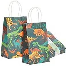 Blue Panda 24 Pack Dinosaur Goody Bags with Handles 5.3x3.2x9 Inch for Kids Birthday Party Favors Treats Fossil Print Design