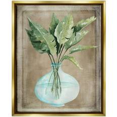 Wall Decor Stupell Industries Green Plant Leaves Glass Rustic Painting Wall Decor