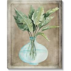 Wall Decor Stupell Industries Green Plant Leaves Glass Rustic Painting Gallery Wrapped Wall Decor