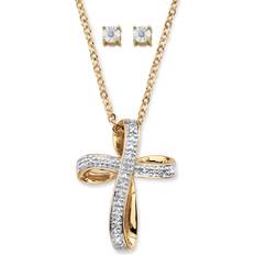 PalmBeach Stud Earrings and Cross Necklace Set - Gold/Transparent