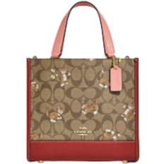 Coach Dempsey Tote 22 In Signature Canvas With Dancing Kitten Print - Gold/Khaki Multi