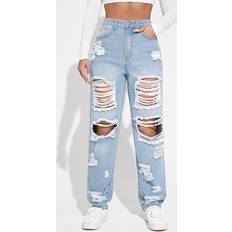 Shein Red Jeans Shein Ripped Detail Boyfriend Jeans