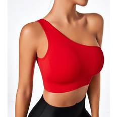 Shein Red Bras Shein One Shoulder Crop Sports Bra