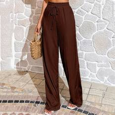 Shein Solid Drawstring Waist Wide Leg Trousers