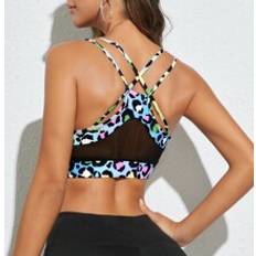 Shein Damen BHs Shein Leopard Print Criss Cross Back Sports Bra