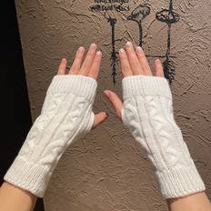 Shein White Gloves Shein 1pair Ladies' Warm Knitted Fingerless Gloves For Autumn And Winter