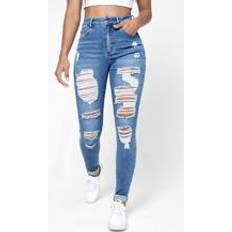 Shein L Jeans Shein Ripped Frayed Slant Pocket Skinny Jeans