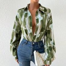 Shein L Blouses Shein Brush Print Drop Shoulder Shirt