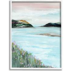 Stupell Industries Rocky Lakeside Meadow Pink Blooms Painting White Framed Art 16x20"