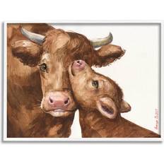 Stupell Industries Compassionate Cattle Mother & Baby Cuddle Rural Farmland Painting White Framed Art 20x16"