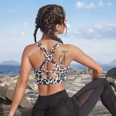 Shein BHs Shein Leopard Print Crisscross Back Sports Bra