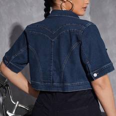 Shein XXL Outerwear Shein Plus Flap Pocket Crop Denim Jacket