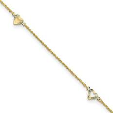 Diamond Anklets Finest Gold 14k diamond-cut hearts 10" anklet with 1" extension