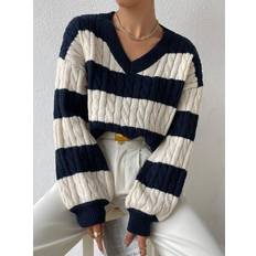 Shein XXL Sweaters Shein Essnce Two Tone Cable Knit Drop Shoulder Sweater