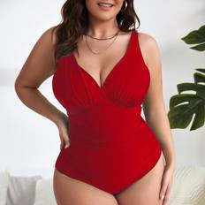 Shein Red Swimsuits Shein Plus Ruched One Piece Swimsuit