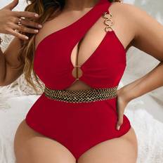 Shein Red Swimsuits Shein Plus Ring Linked Cut Out One Shoulder One Piece Swimsuit