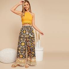 Shein Polyester Pants Shein Floral Print Wide Leg Pants