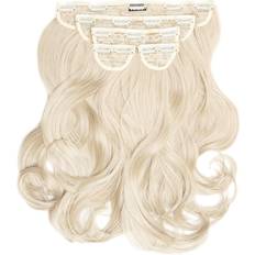 Synthetic Hair Clip-On Extensions Lullabellz Super Thick Blow Dry Wavy Clip In Hair Extensions 16 inch Bleach Blonde 5-pack