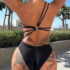 Shein Polyester Swimsuits Shein Ring Linked One Shoulder One Piece Swimsuit