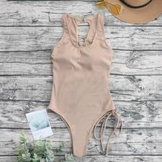 Shein Women Swimwear Shein Textured Lace Up Back One Piece Swimsuit