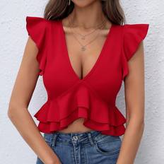 Shein Blusen Shein Butterfly Sleeve Ruffle Hem Top