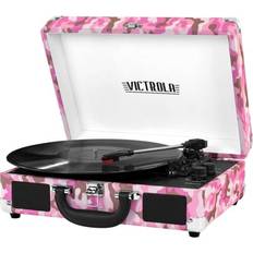 Victrola journey 3-speed bluetooth portable suitcase record player pink camo