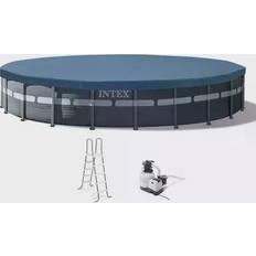 Intex Pools Intex Ultra Frame 26 Foot x 52 Inch Round Above Ground Outdoor Swimming Pool Set, Grey