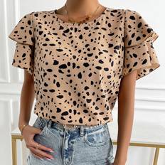 Shein Polyester Blouses Shein Dalmatian Print Butterfly Sleeve Blouse