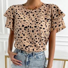 Shein L Blouses Shein Dalmatian Print Butterfly Sleeve Blouse