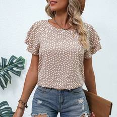 Shein Polyester Blouses Shein Dalmatian Print Butterfly Sleeve Blouse