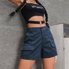 Shein Blue - Women Pants & Shorts Shein Flap Pocket Cargo Shorts