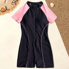 Shein Polyester Swimsuits Shein Colorblock Zipper Front Athletic One-piece Swimsuit