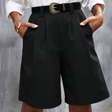 Shein Women Shorts Shein Fold Pleated Slant Pocket Bermuda Shorts Without Belt