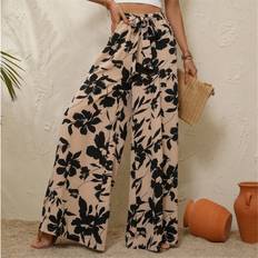 Shein Damen Hosen Shein Floral Print Belted Wide Leg Trousers