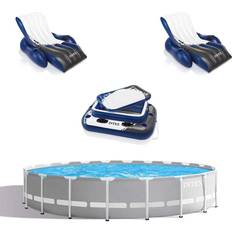 Intex Pools Intex Prism Frame 20ft x 52in Above Ground Pool, Lounger Float 2 Pack & Cooler, Grey