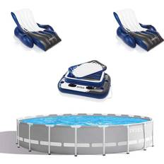 Intex above ground pools Intex Prism Frame 20ft x 52in Above Ground Pool, Lounger Float 2 Pack & Cooler, Grey