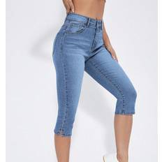 Shein Blue - Women Jeans Shein Essnce Split Hem Capri Skinny Jeans