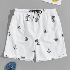 Shein White Swimming Trunks Shein Men Tropical Print Swim Trunks