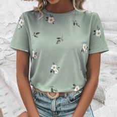 Shein Damen Oberteile Shein Floral Print Round Neck Tee