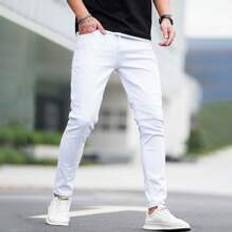 Shein Men - White Jeans Shein Men Cotton Solid Skinny Jeans