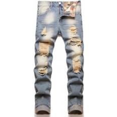 Shein M - Men Jeans Shein Men Cotton Ripped Frayed Bleach Wash Jeans