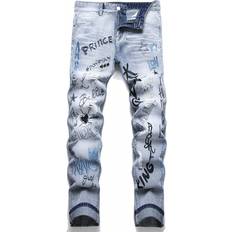 Shein Men - Straight Jeans Shein Men Letter Graphic Ripped Jeans